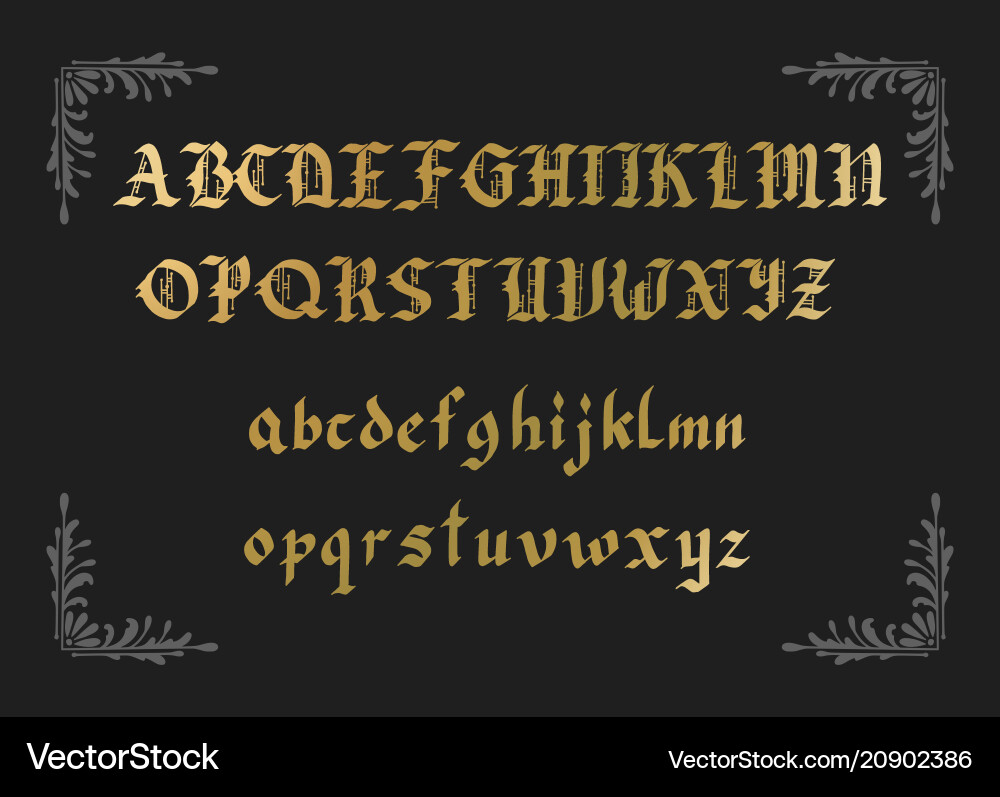 Blackletter gothic script hand-drawn font Vector Image