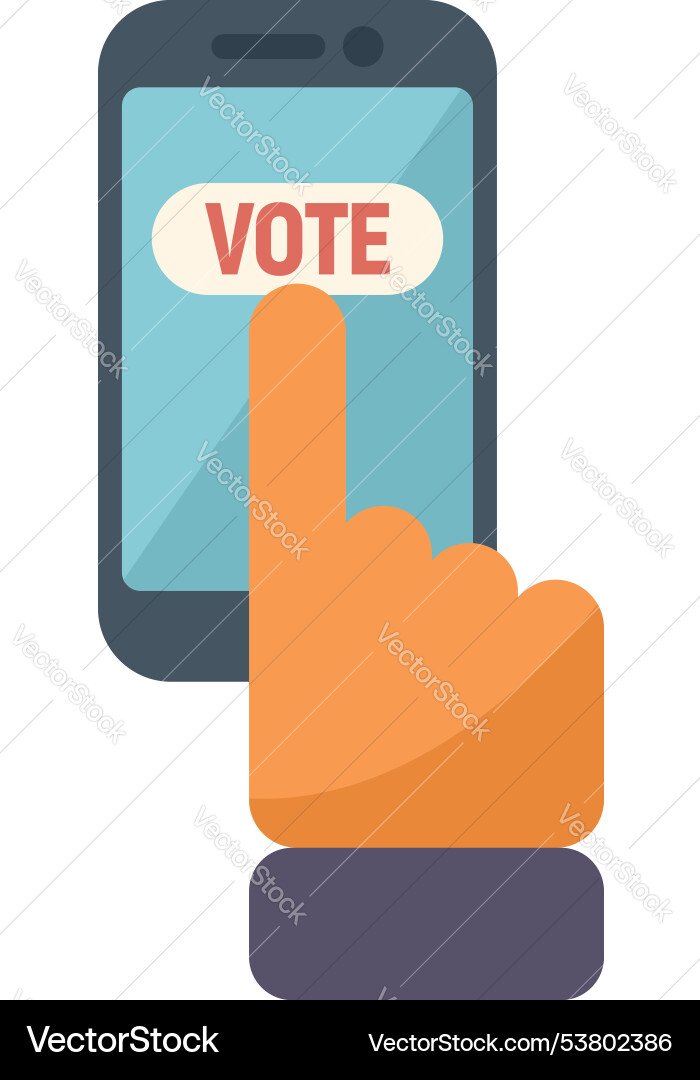 Hand tapping vote button on mobile phone screen Hand tapping vote button on mobile phone screen vector image