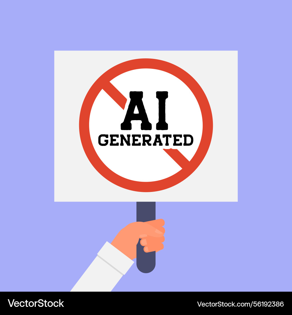 Man hand holding a sign with text ai generated Vector Image
