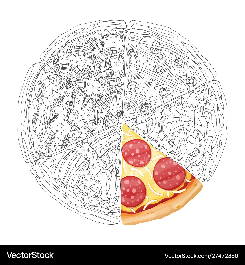 Pizza from different slices top view isolated Pizza from different slices top view isolated Vector Image