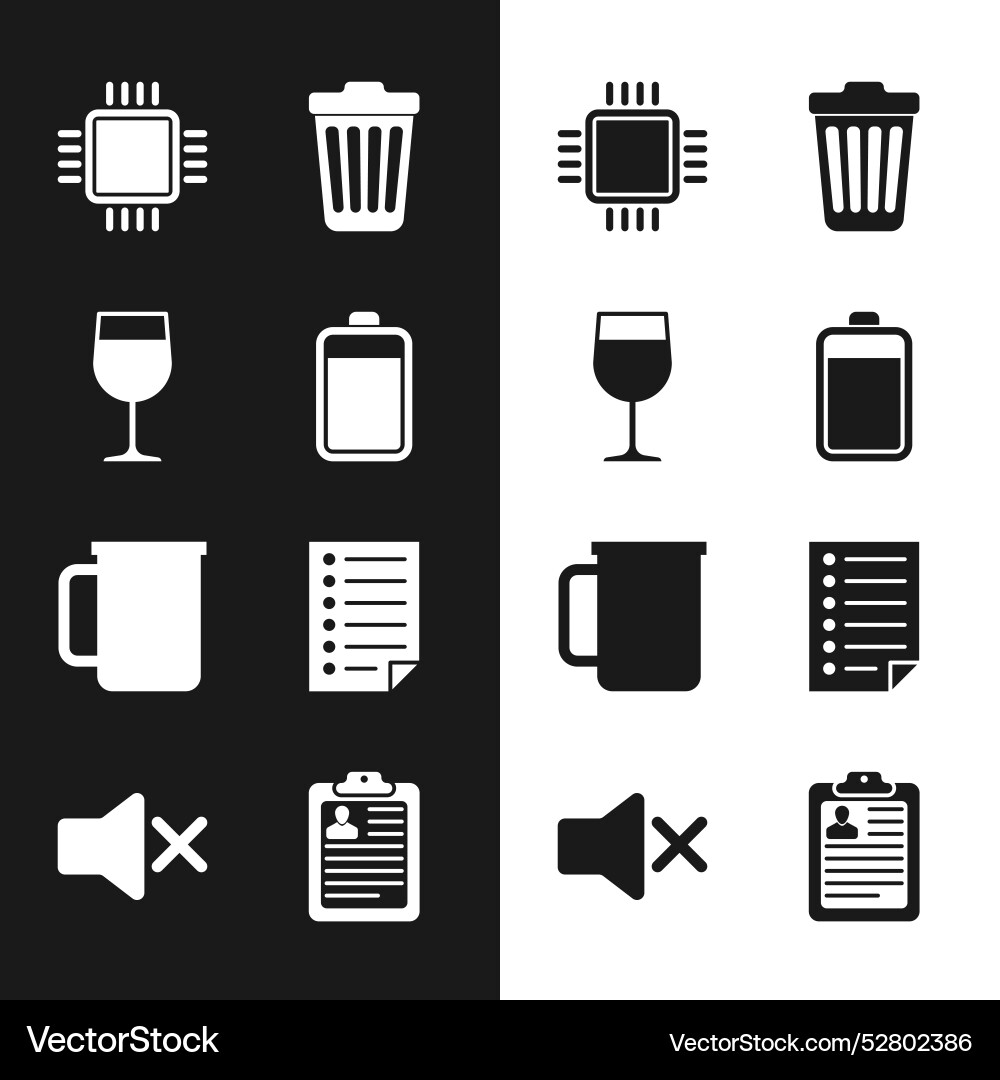 Set battery wine glass processor with cpu trash Set battery wine glass processor with cpu trash vector image