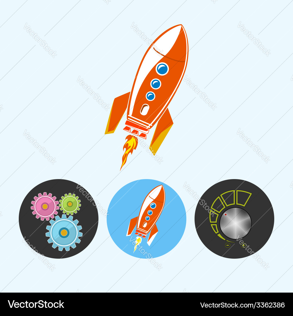 Set icons with gears rocket volume control vector image