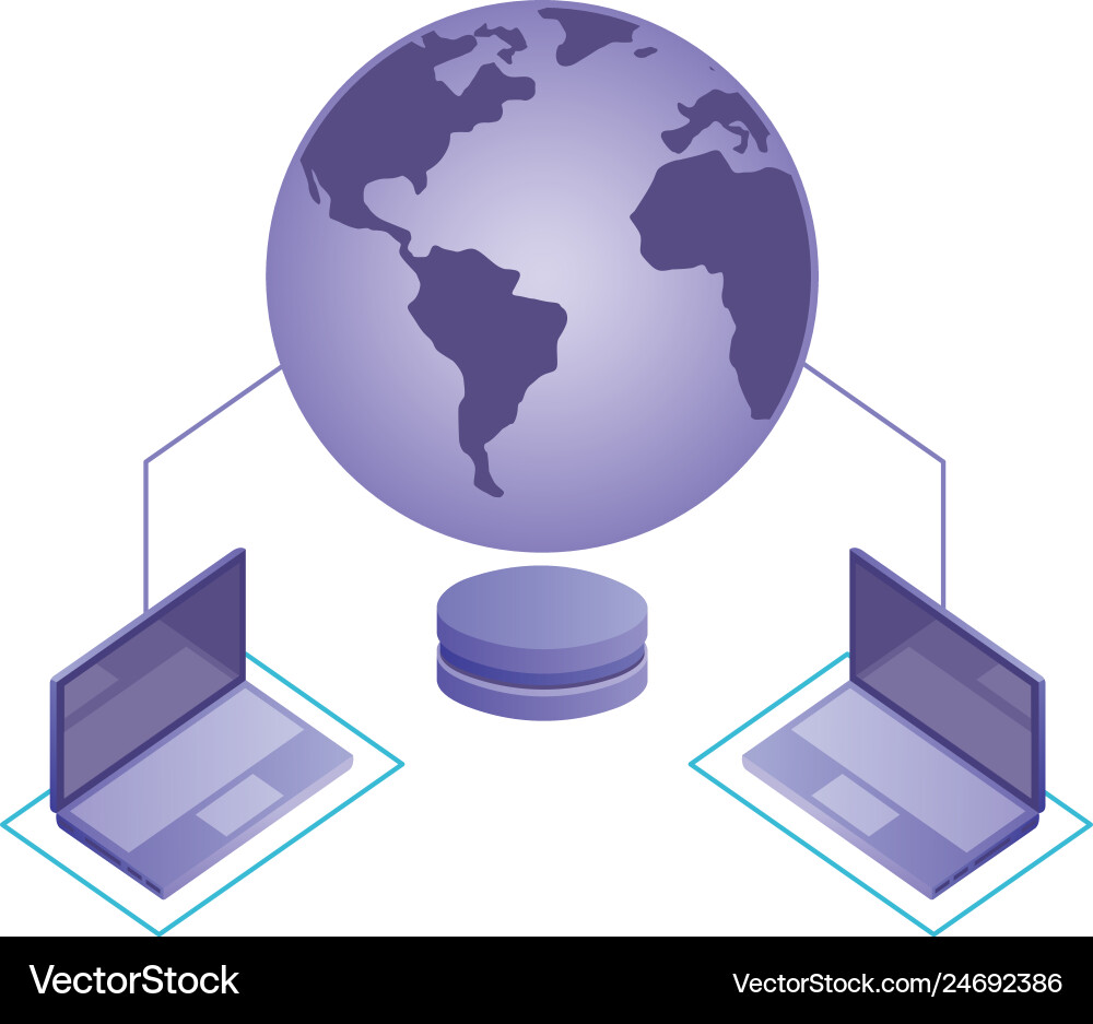 World connected laptops database server network World connected laptops database server network vector image