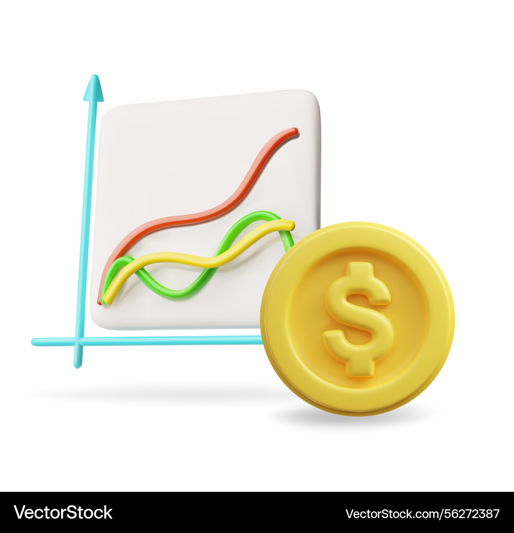 3d line graph for data analysis with gold 3d line graph for data analysis with gold vector image
