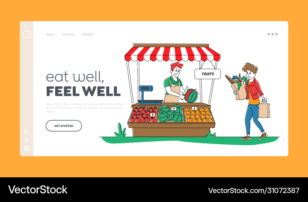 Customer visit outdoor farm marketplace landing Customer visit outdoor farm marketplace landing vector image