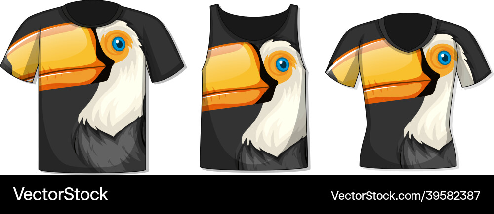 Different types of tops with toucan bird pattern Different types of tops with toucan bird pattern vector image
