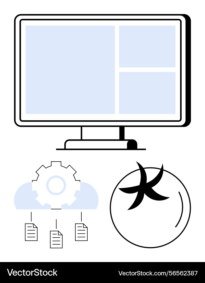 Digital workflow with monitor cloud storage gear vector image
