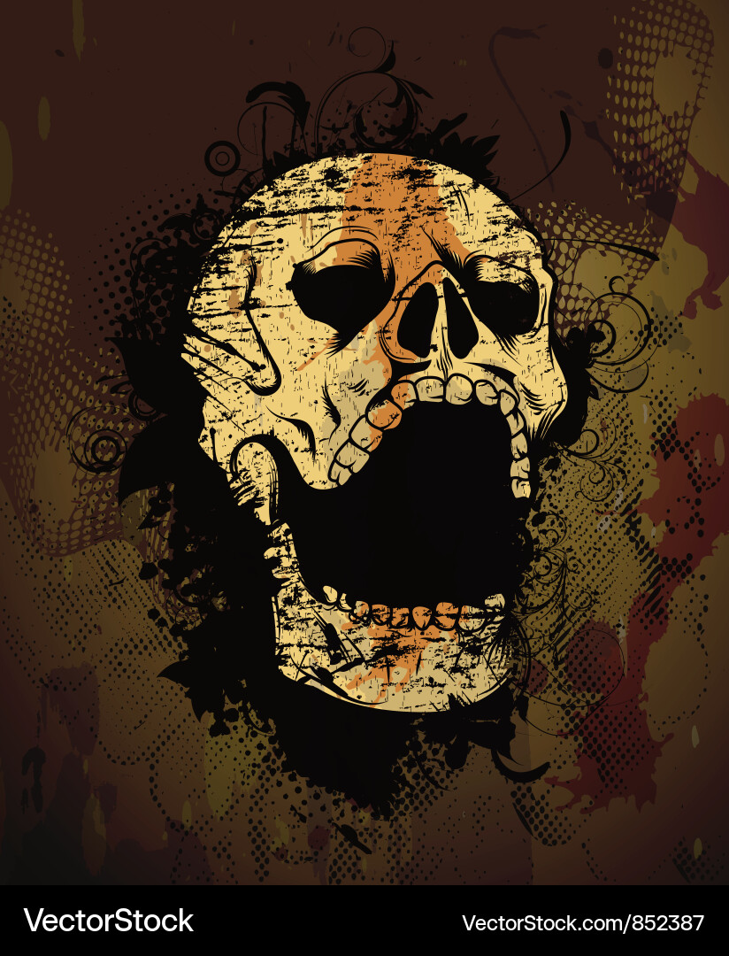 Floral Grunge Skull Vector Image