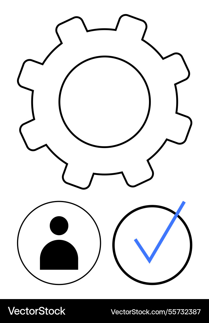 Gear with user icon and checkmark symbolizing vector image