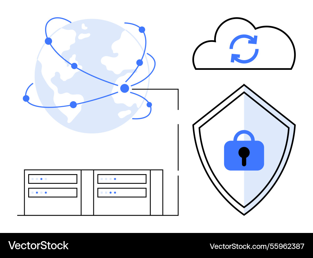 Global connectivity and data security with cloud Vector Image