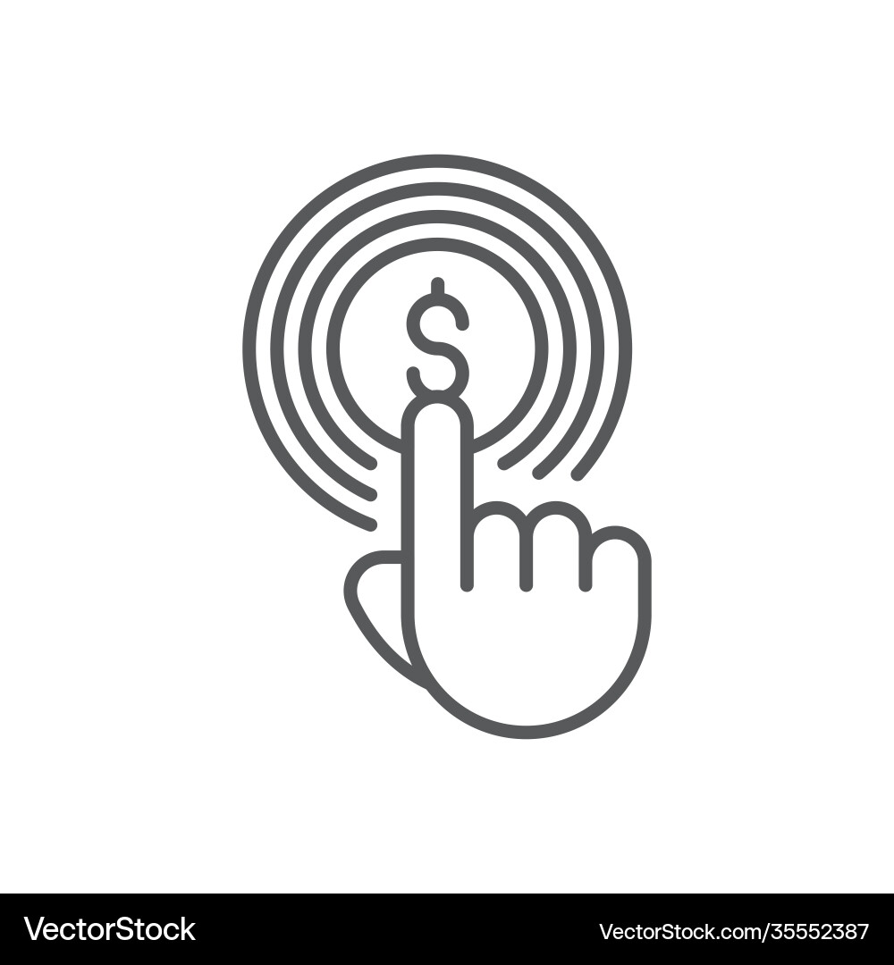 Hand using touch screen and coin icon color line Hand using touch screen and coin icon color line vector image