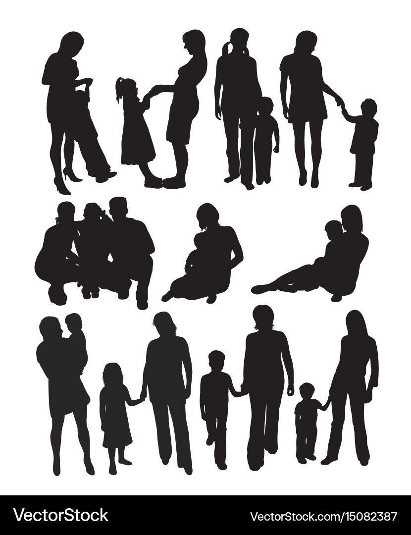 Mother and Son Silhouettes - Family Activity Vector Image