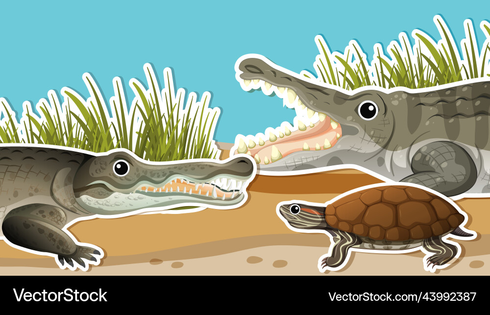 Thumbnail design with crocodile and turtle Vector Image