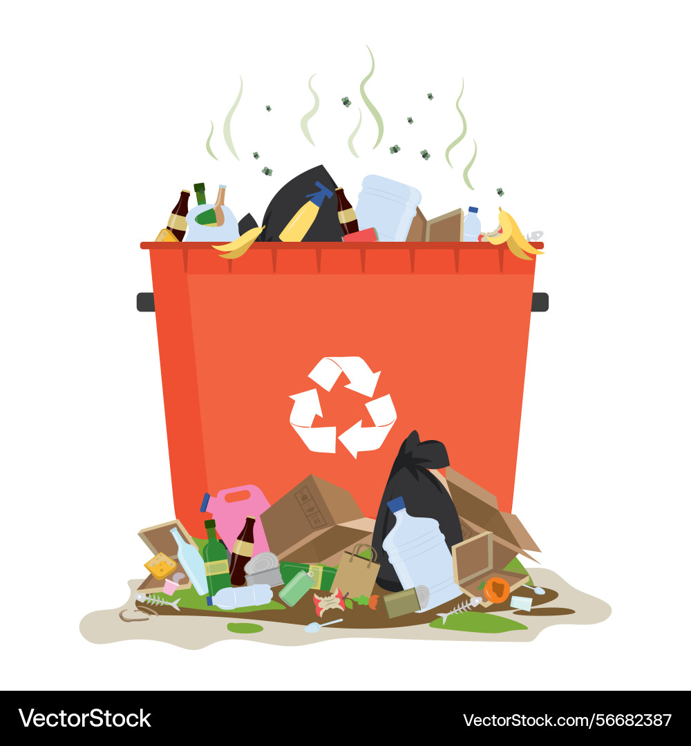Trash can with piles of garbage dirty Vector Image