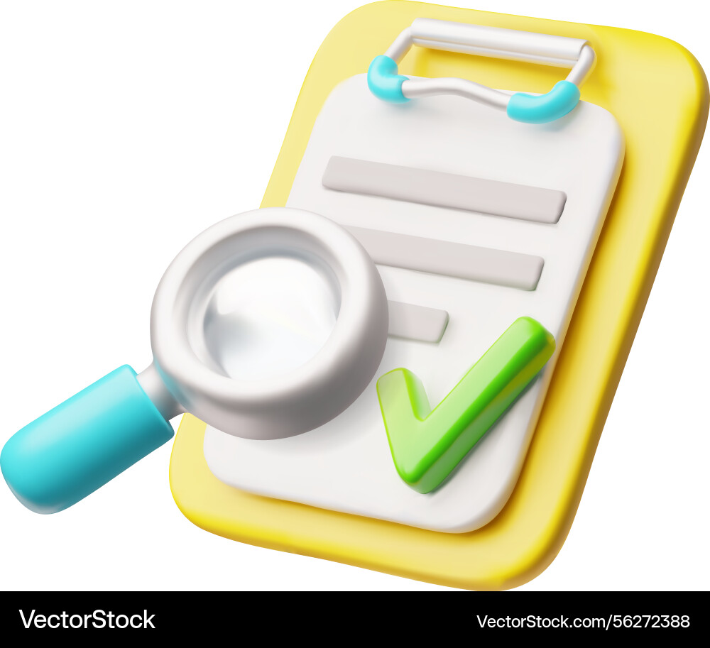3d folder with list green tick and magnifying 3d folder with list green tick and magnifying vector image