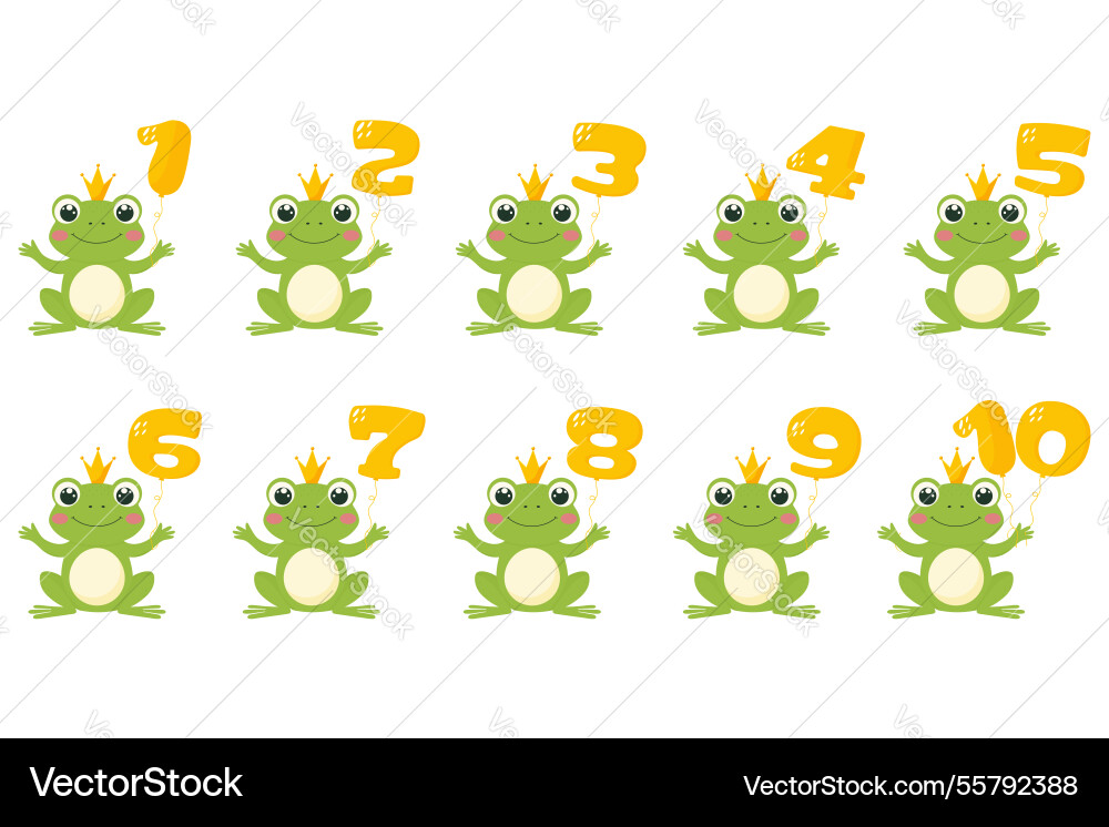 A cute little frog set with balloon numbers from 1 Vector Image
