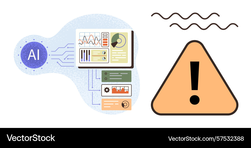 Ai system analyzing data with warning sign Ai system analyzing data with warning sign vector image