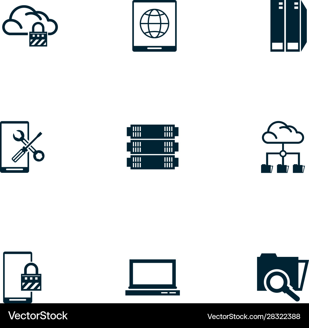 Bundle data center set icons vector image