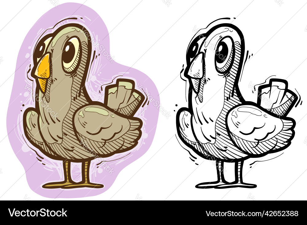 Cartoon funny cute brown pigeon colorful sketch Cartoon funny cute brown pigeon colorful sketch vector image