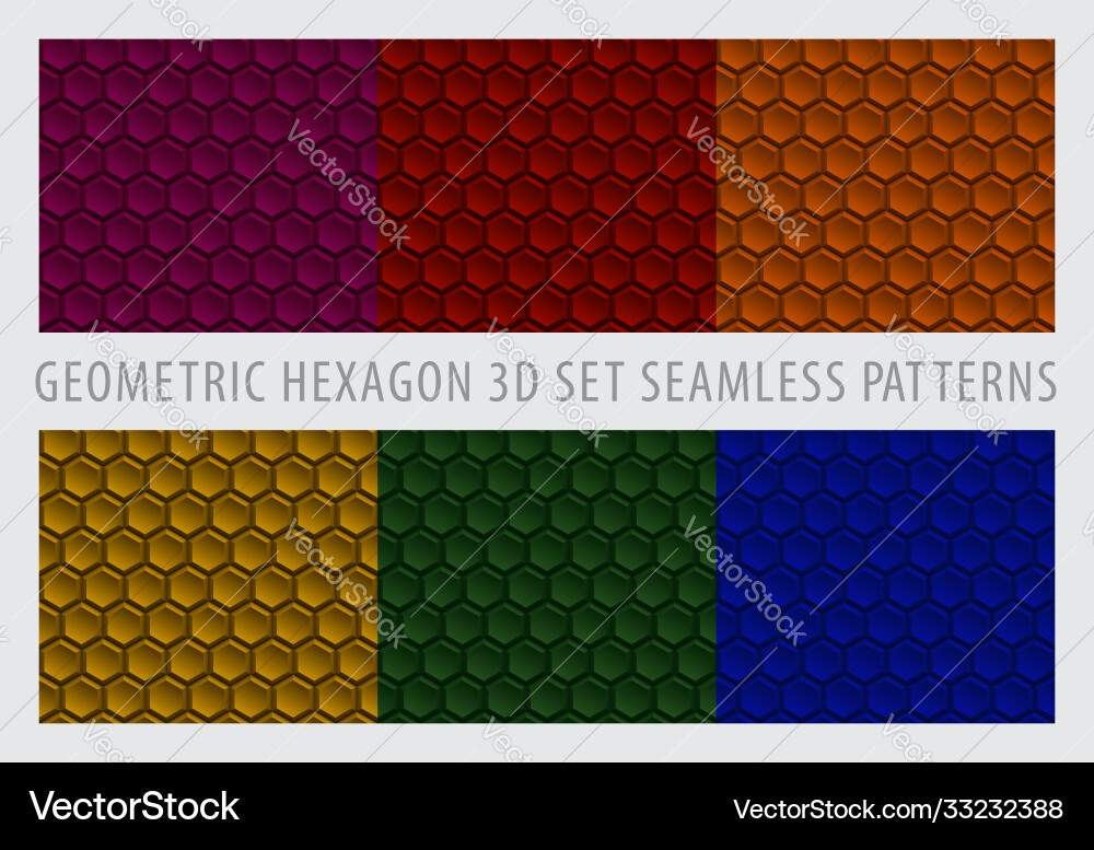 Geometric hexagon 3d set seamless patterns Geometric hexagon 3d set seamless patterns vector image