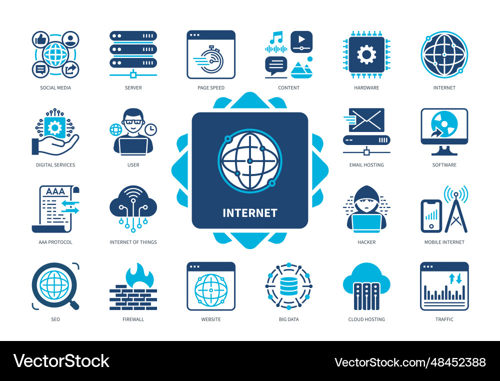 Internet solid icon set Internet solid icon set vector image