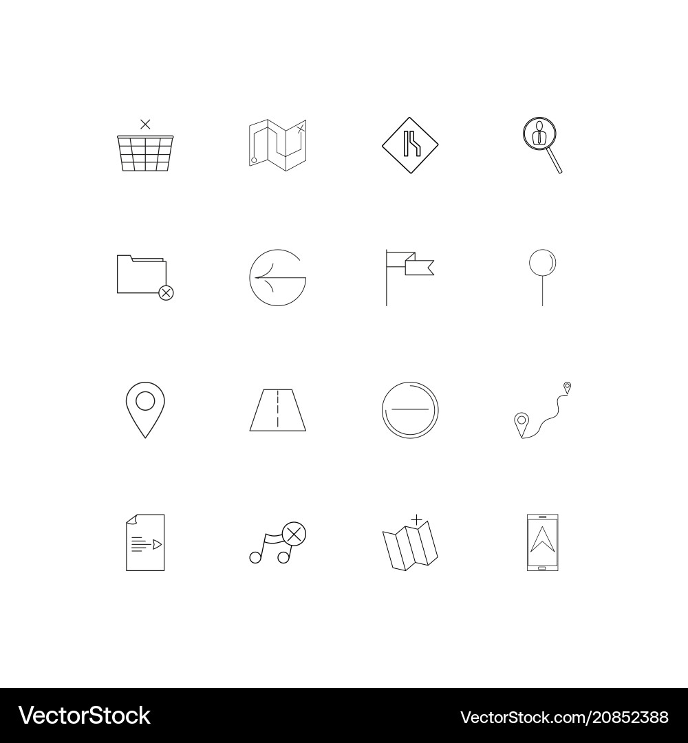 Maps and navigation linear thin icons set vector image
