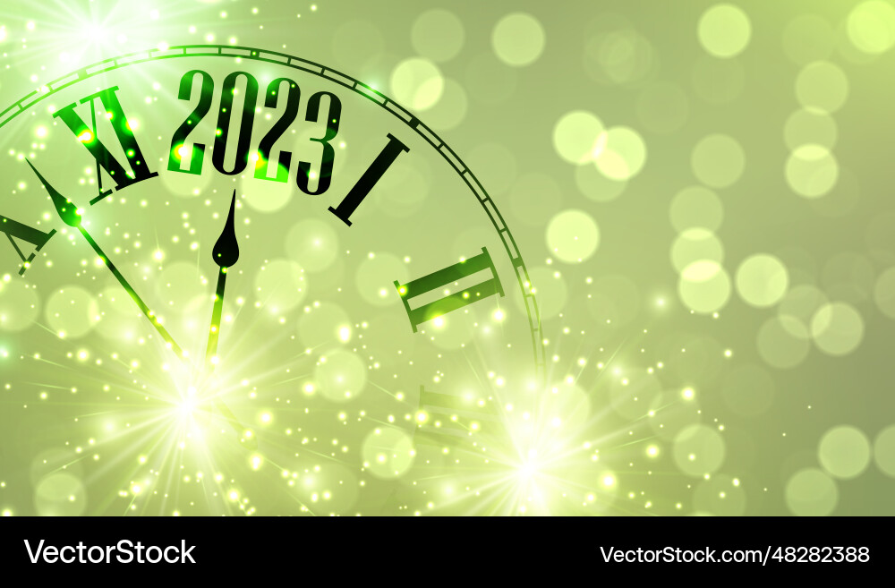 New year clock showing 2023 with green firework New year clock showing 2023 with green firework vector image
