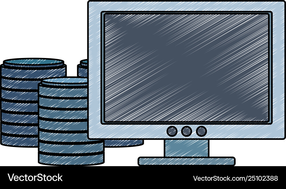 Pc screen with disks storage scribble Pc screen with disks storage scribble vector image