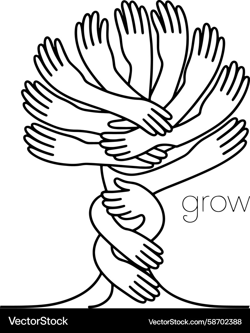Tree of hands symbolizing unity and growth Tree of hands symbolizing unity and growth Vector Image