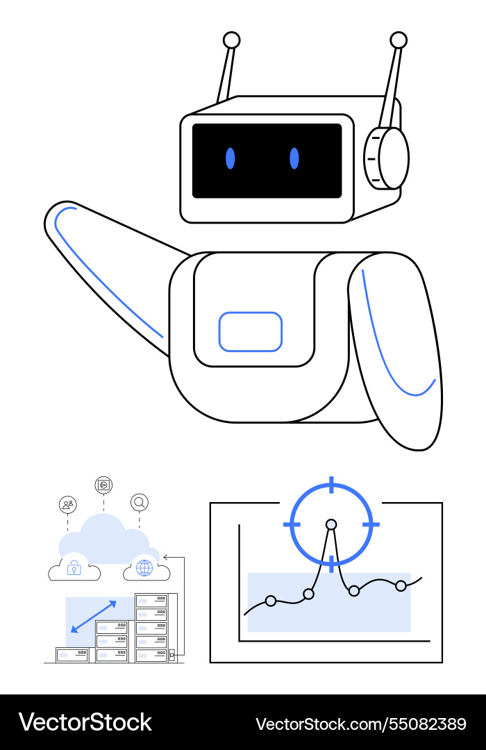 Ai robot with cloud data integration and analytics Ai robot with cloud data integration and analytics vector image
