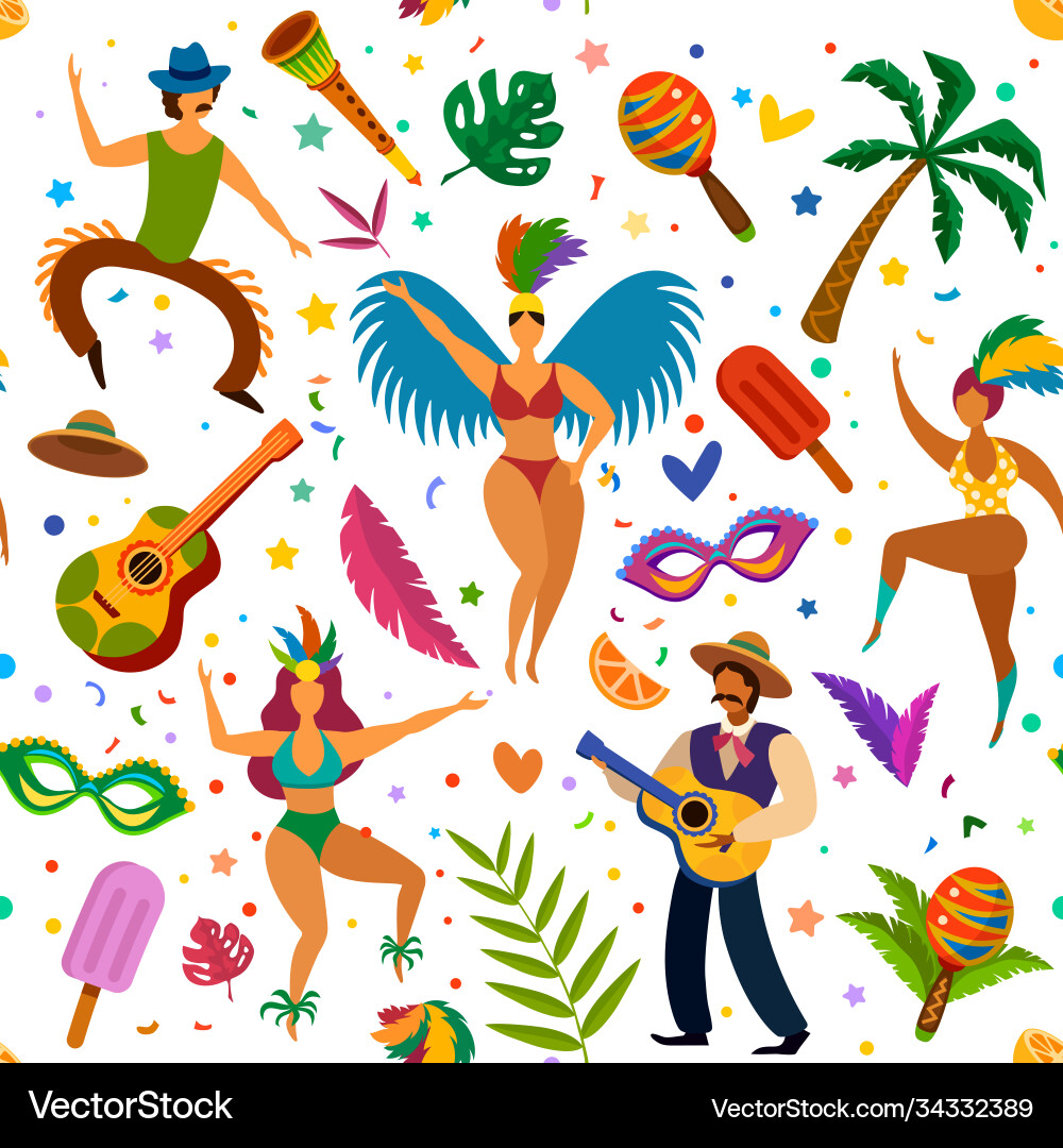 Brazilian carnival seamless pattern dancers Brazilian carnival seamless pattern dancers vector image