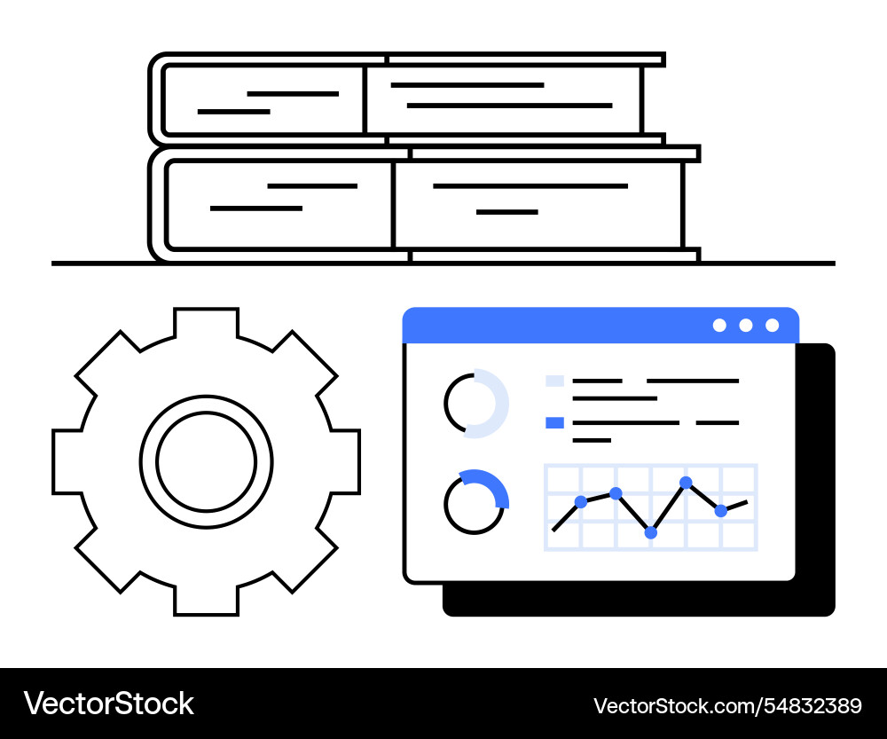 Data analysis tools with books line graph Data analysis tools with books line graph vector image