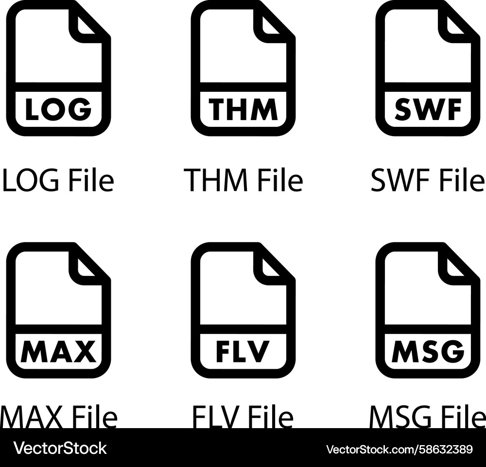 Log Icon Set - Flv Swf Max Thm Vector Image