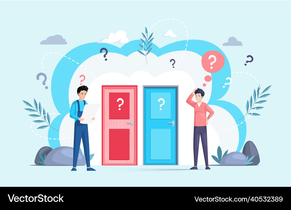 Making confusion men think about solution Making confusion men think about solution vector image