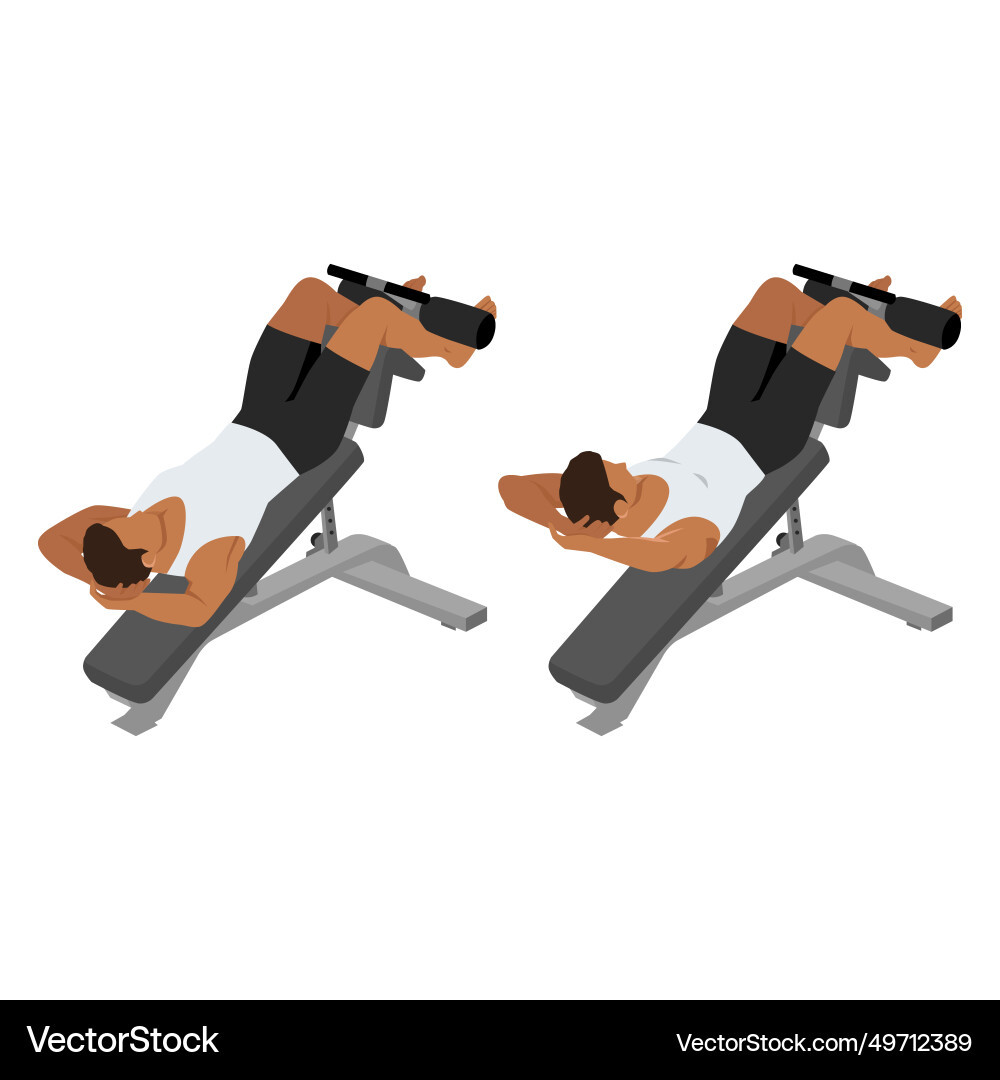 Man doing decline crunch on a bench exercise Vector Image