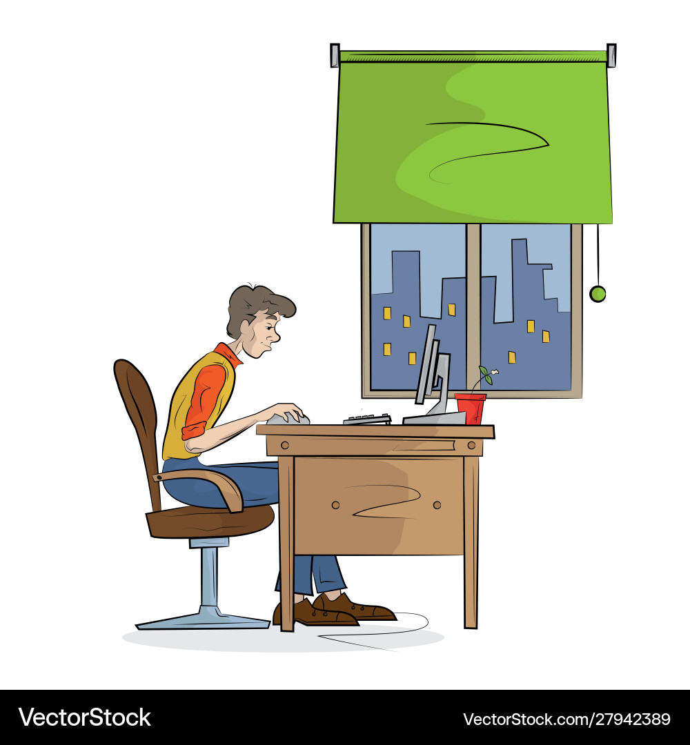 Man works on computer Vector Image