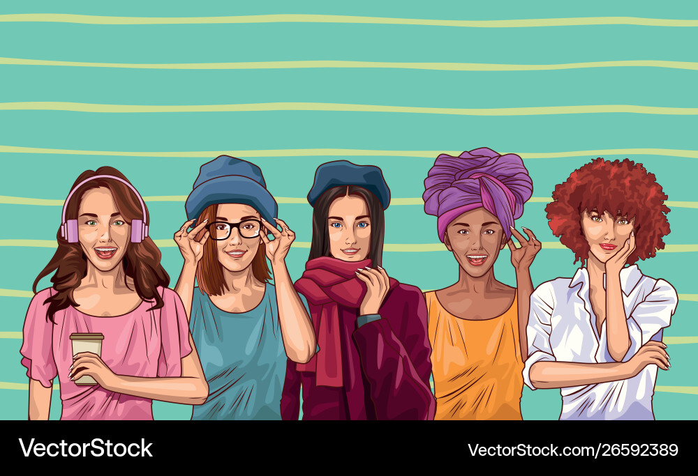 Pop art fashion and beautiful women cartoon Pop art fashion and beautiful women cartoon vector image