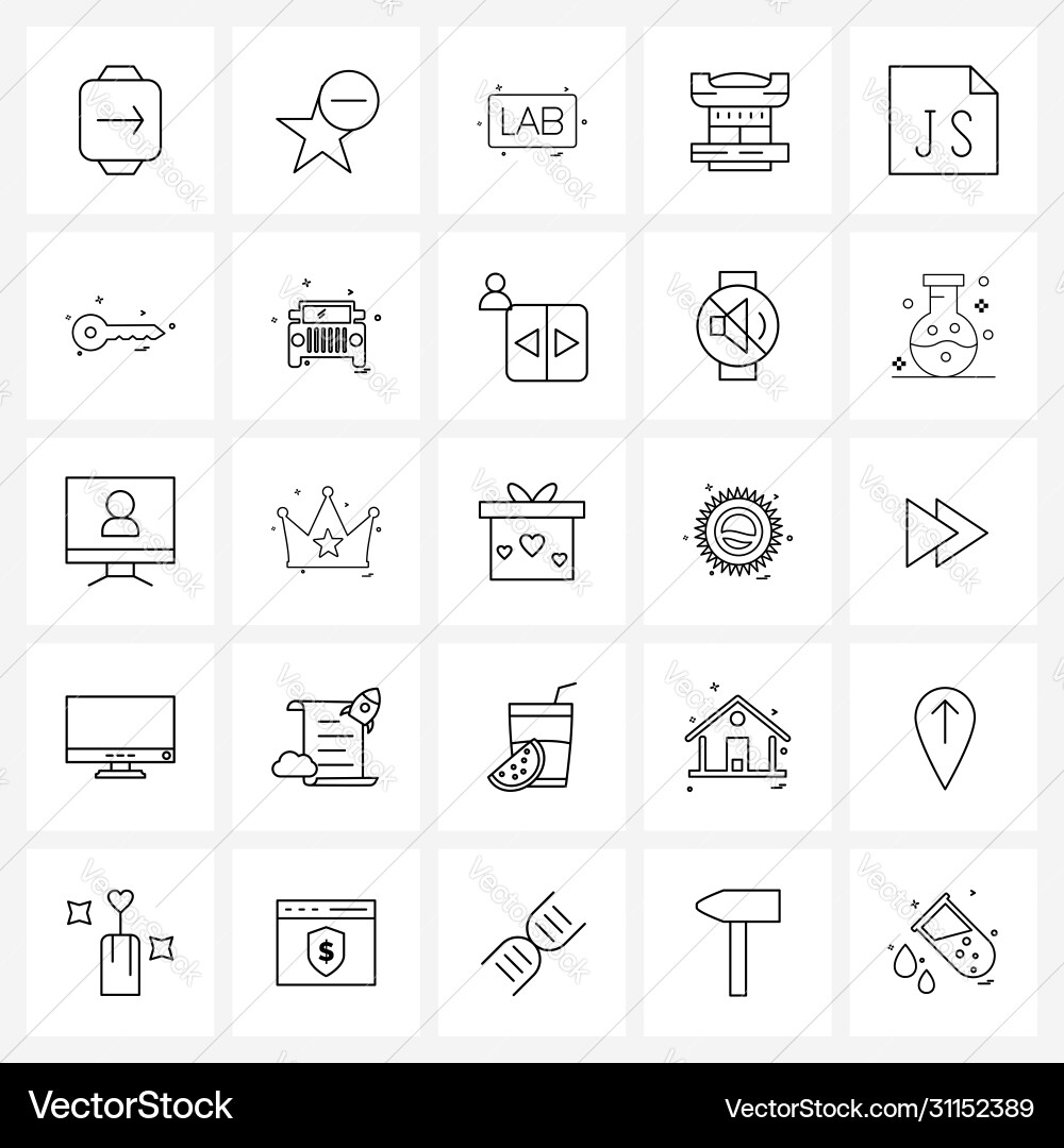 Set 25 simple line icons file fisheye lens vector image