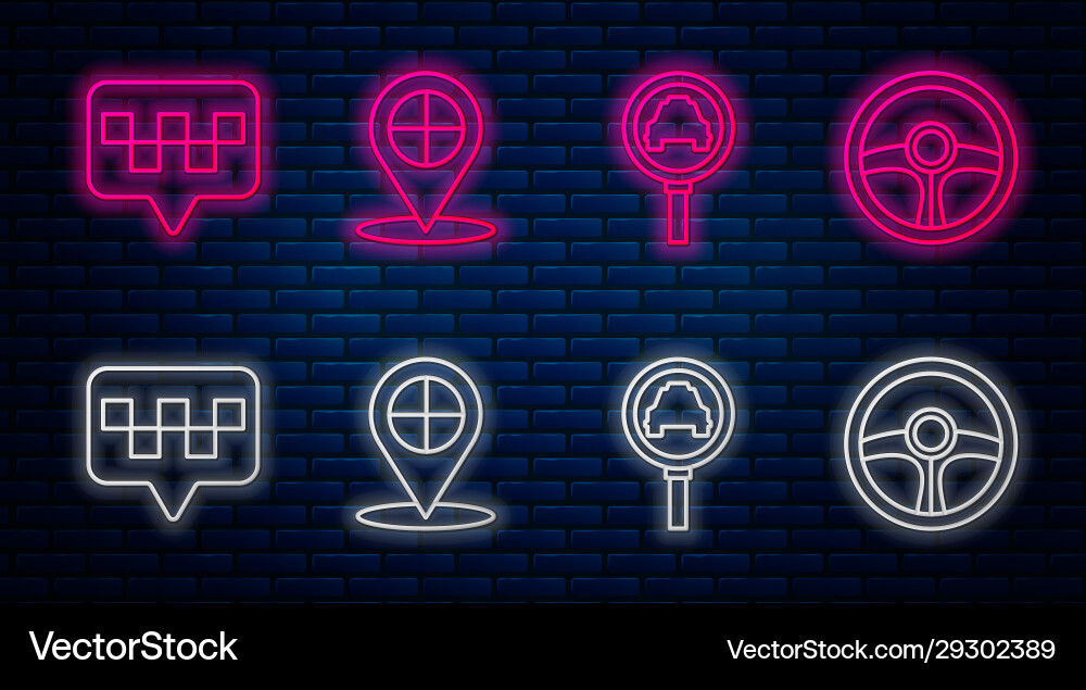 Set line map pointer with taxi magnifying glass Set line map pointer with taxi magnifying glass vector image