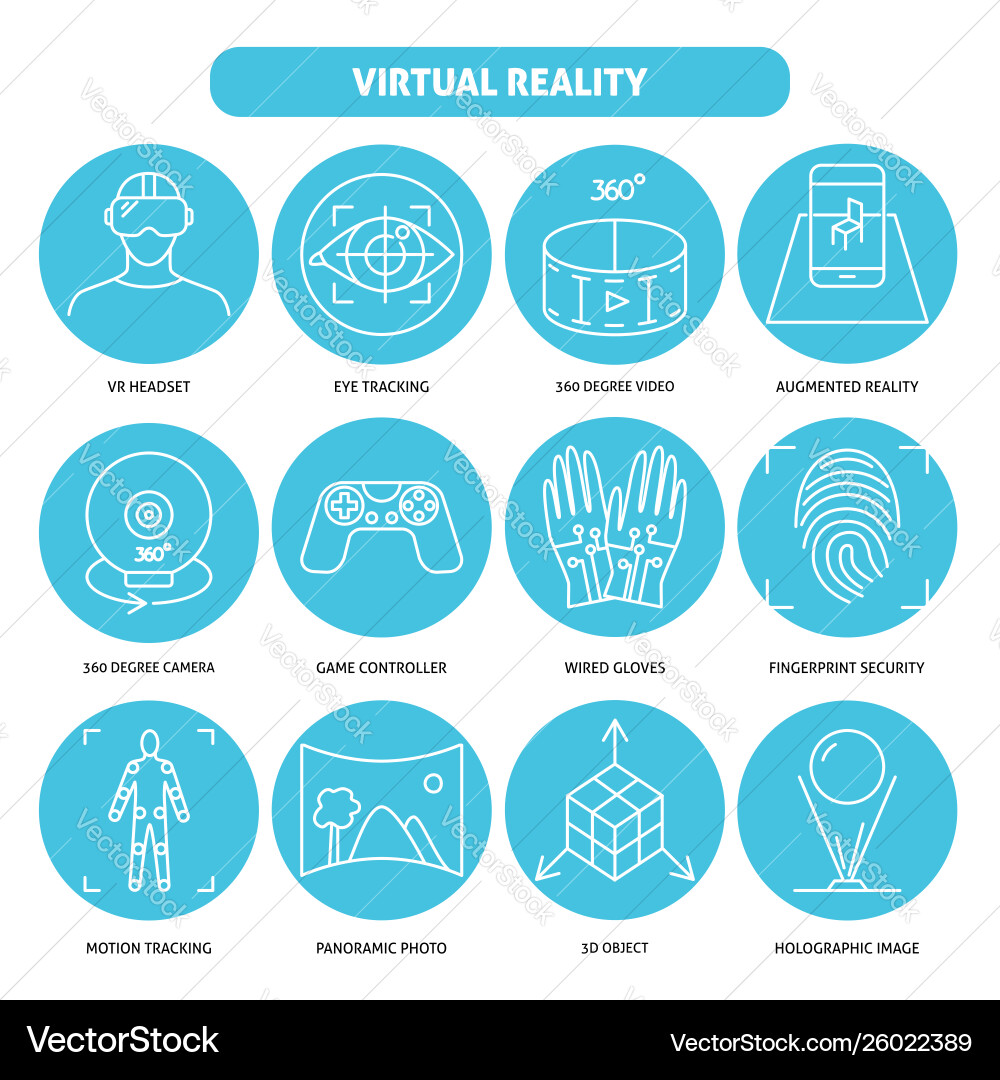 Virtual reality icon set in thin line style Virtual reality icon set in thin line style vector image