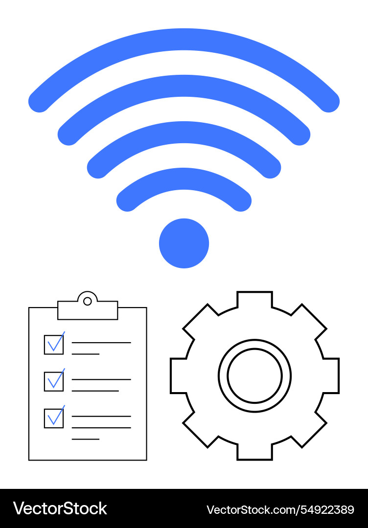 Wireless network setup with signal Wireless network setup with signal vector image