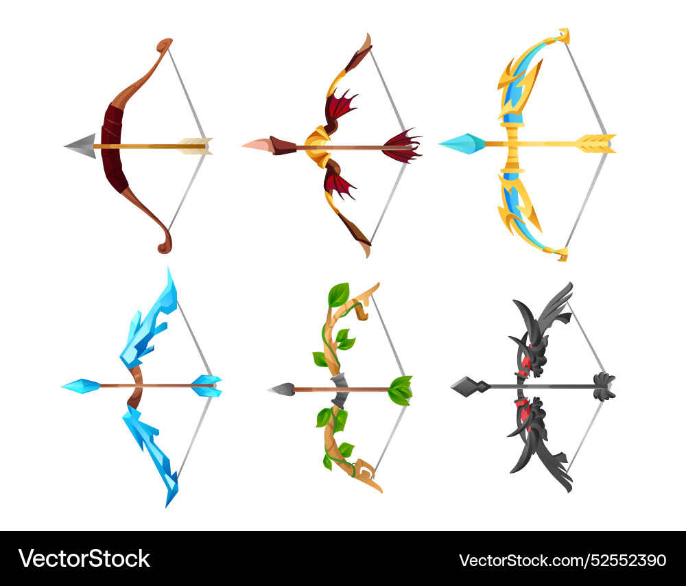 Bow and arrow weapon game assets set 3d realistic Bow and arrow weapon game assets set 3d realistic vector image