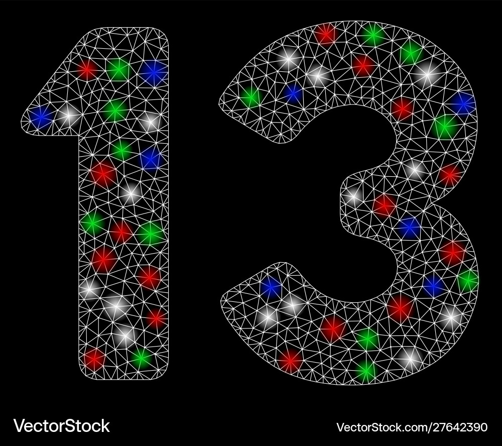Bright mesh network 13 number text with light Bright mesh network 13 number text with light vector image