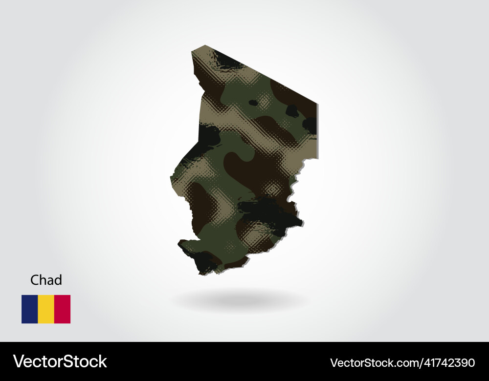 Chad map with camouflage pattern forest - green Chad map with camouflage pattern forest - green vector image