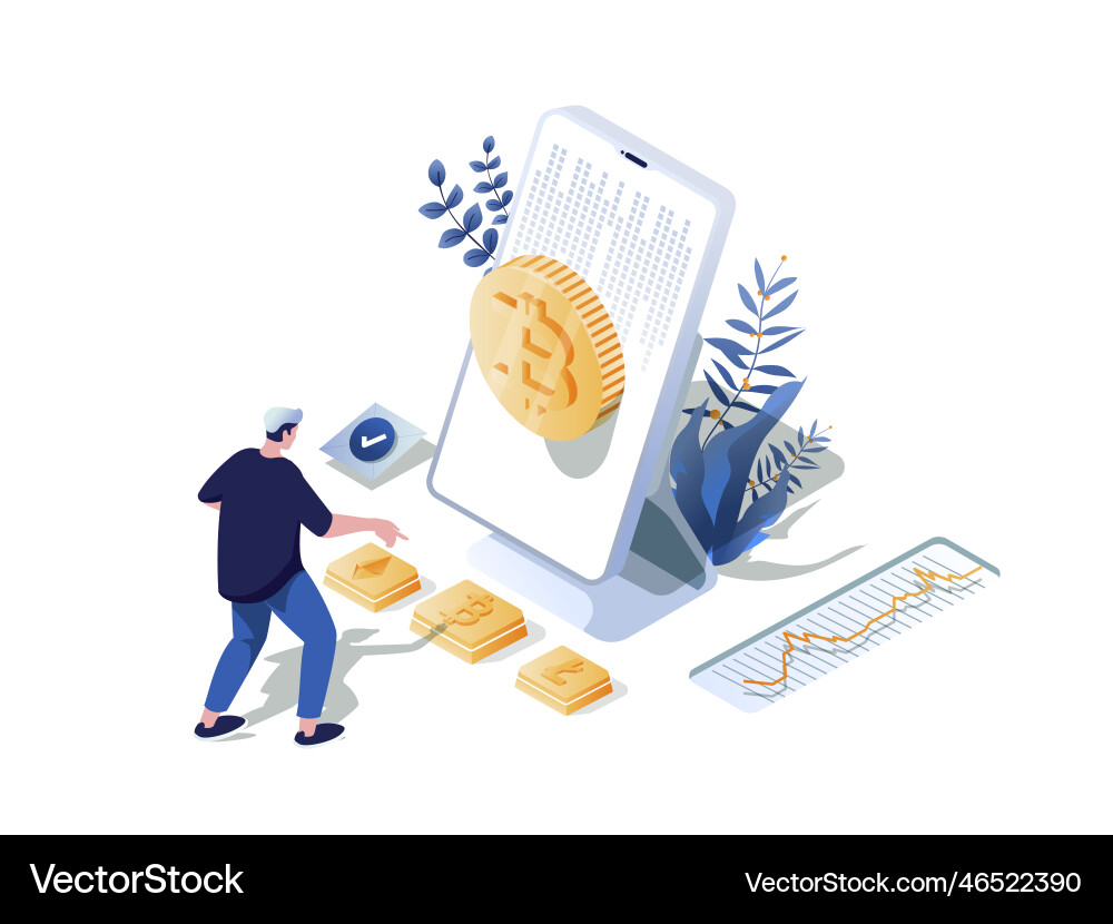 Cryptocurrency concept 3d isometric web scene Vector Image