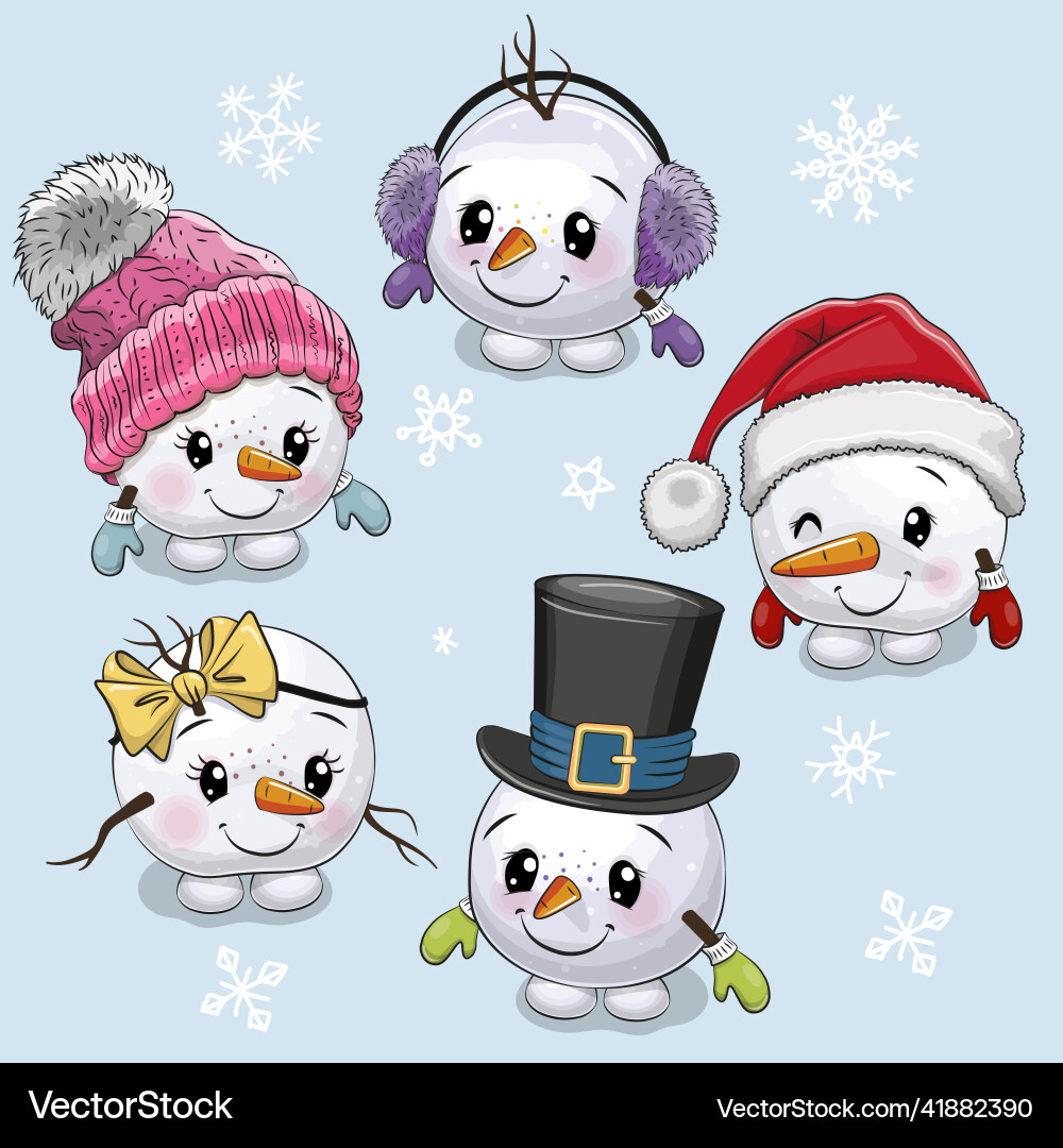 Cute Cartoon Snowmen Vector Image