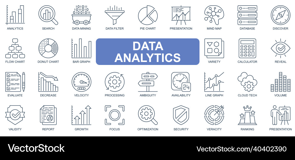 Data analytics concept simple line icons set Data analytics concept simple line icons set vector image