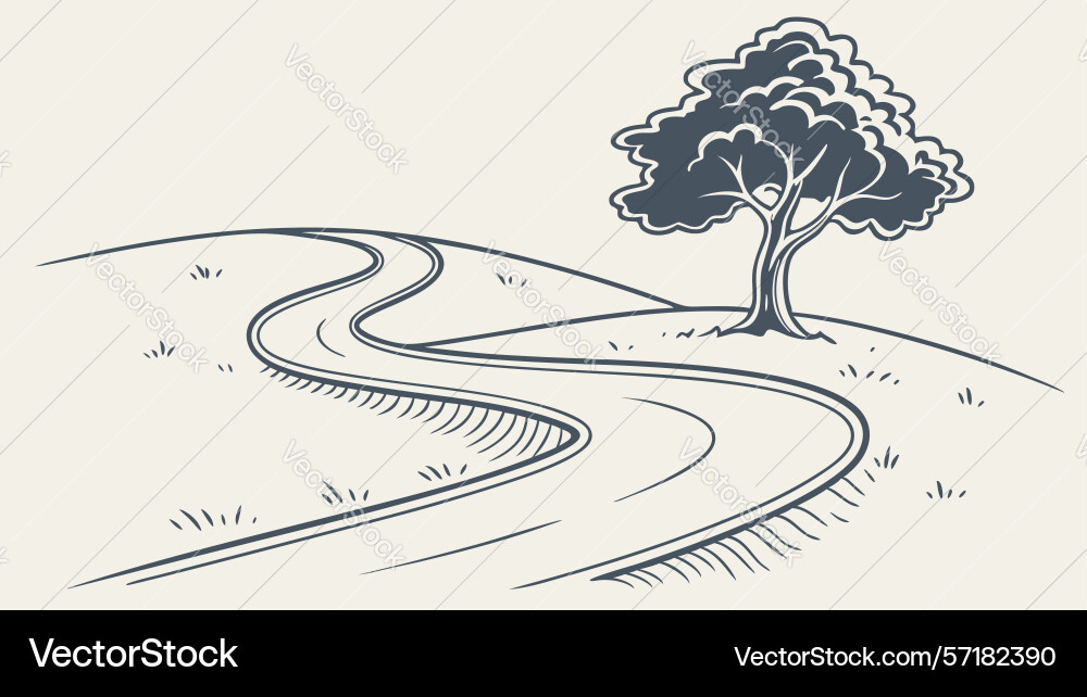 Elevated view winding path with tree art design vector image