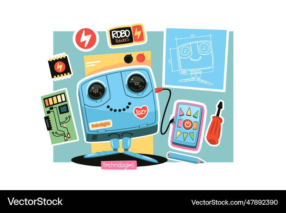 Friendly robot with remote control Friendly robot with remote control vector image