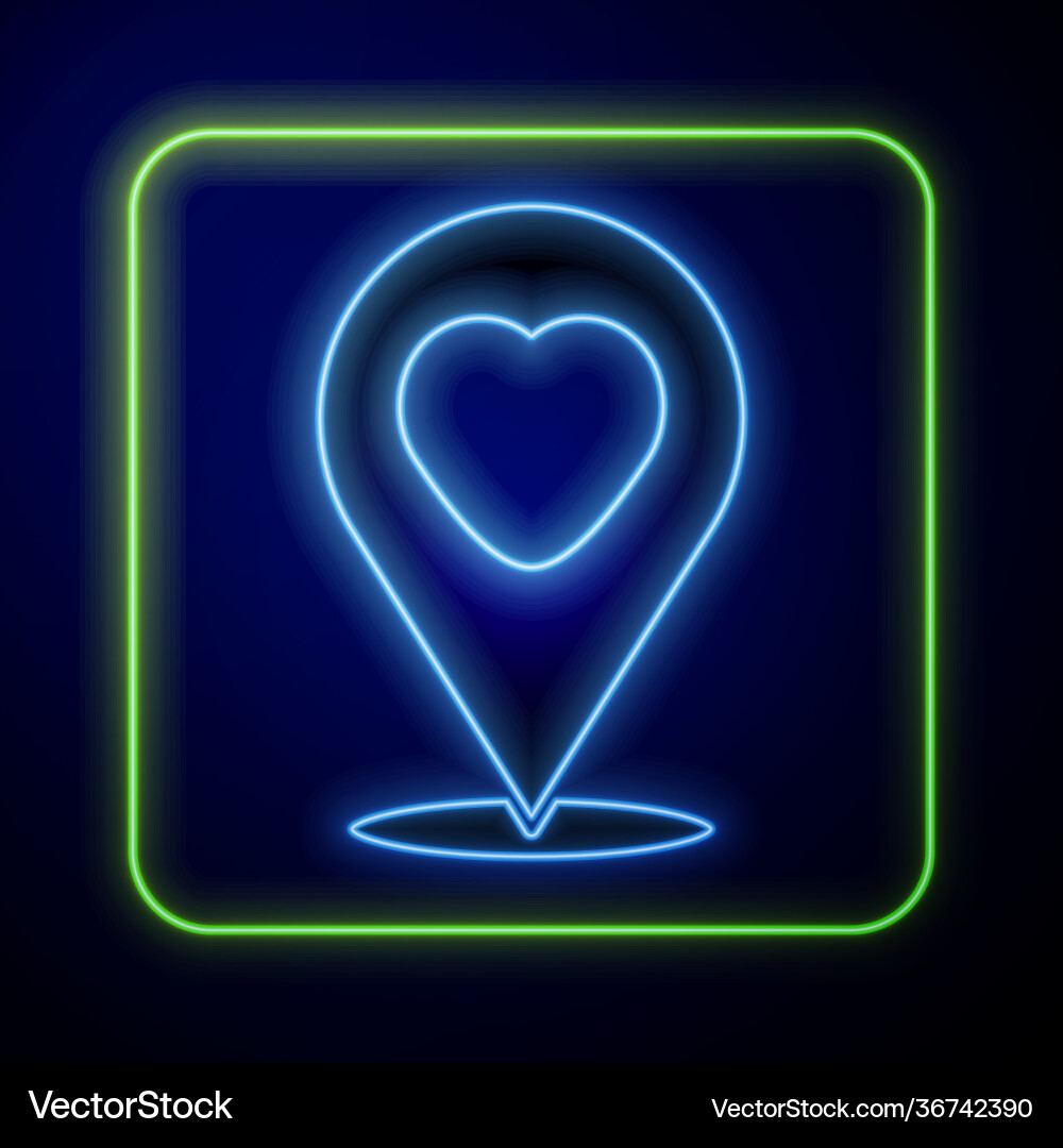 Glowing neon map pointer with heart icon isolated Glowing neon map pointer with heart icon isolated vector image